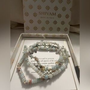 NWT SHIVAM Made in India Set Of 3 Brass Bead Quarrtz Bracelets Gift Box
